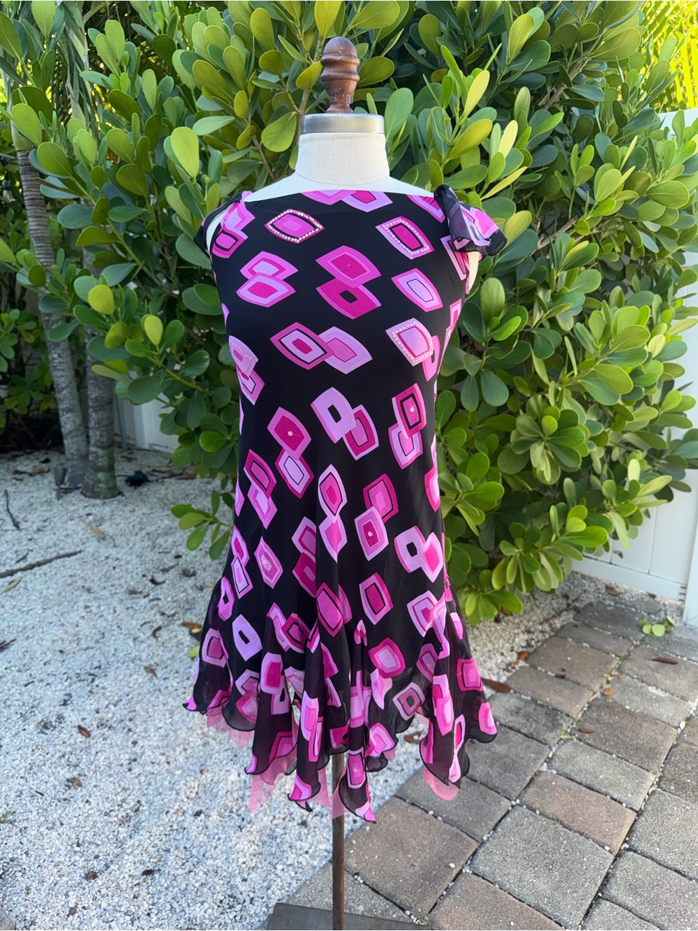 Y2K Pink and Black Geometric Fairycore Swing mini Dress